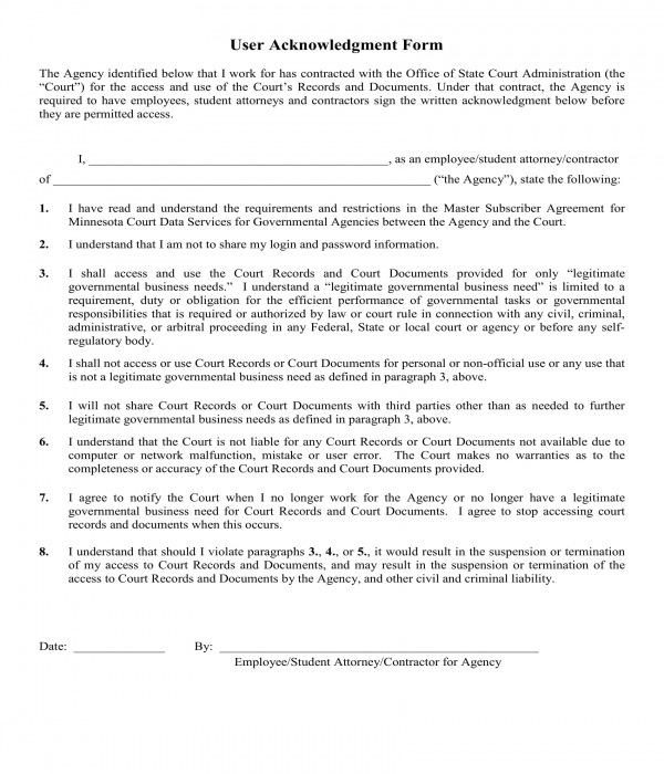 FREE 5+ User Acknowledgment Forms in PDF