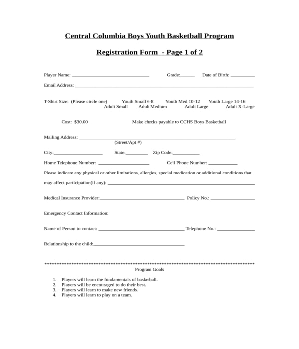 youth basketball registration form