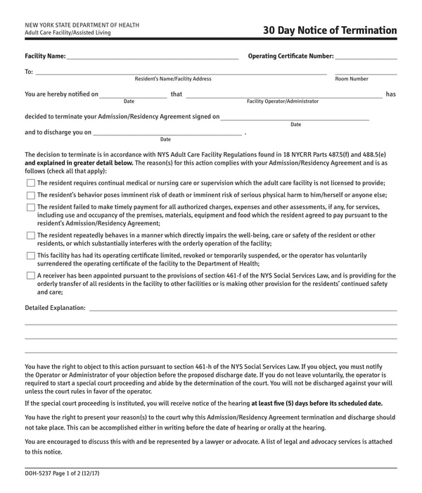 30 day notice of termination form