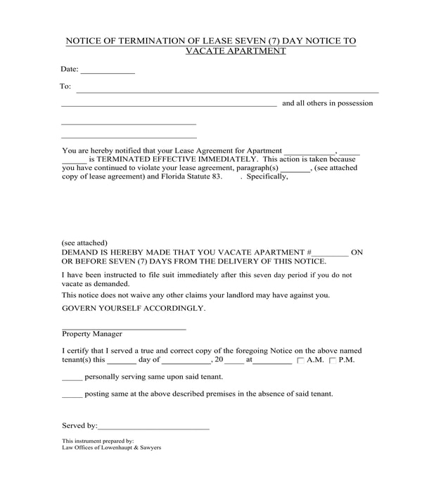 7 day lease termination notice form