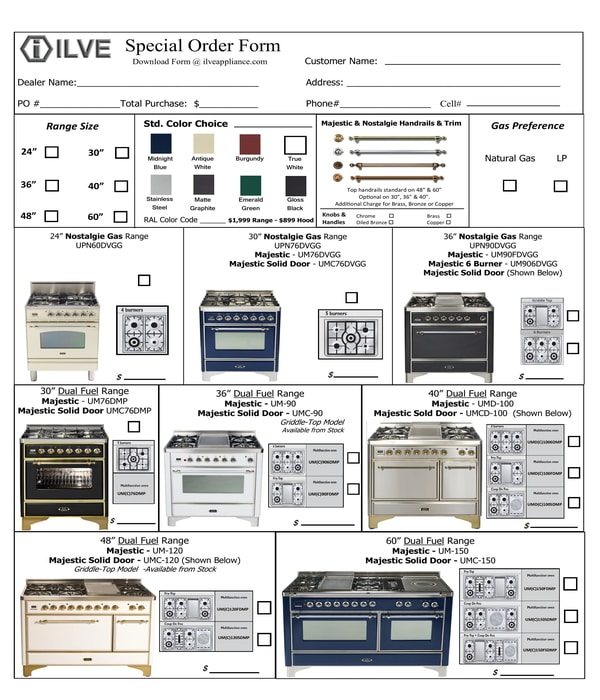 appliances special order form