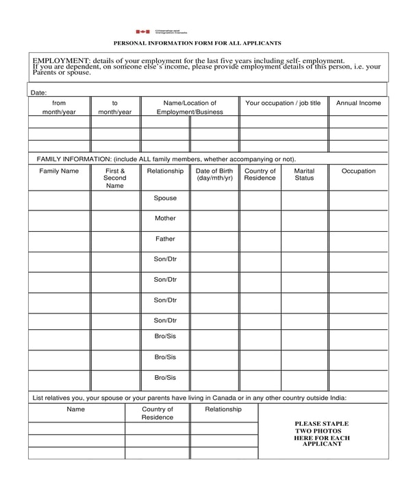FREE 6+ Basic Personal Information Forms in PDF MS Word