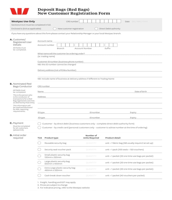 banking deposit new customer registration form