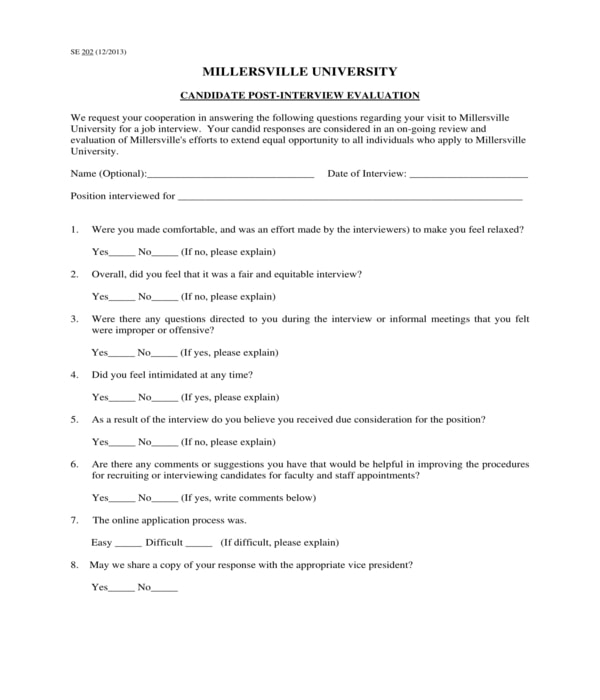 candidate post interview evaluation form