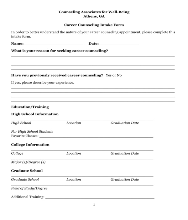 career counseling intake form