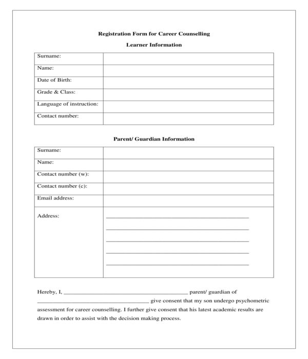 career counseling registration form