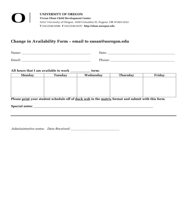 FREE 7+ Work Availability Forms in PDF MS Word Excel