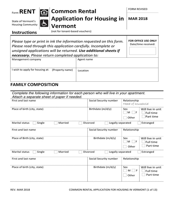common rental application form