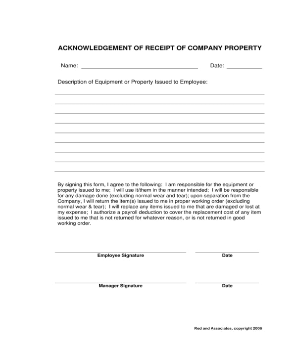 company property acknowledgment receipt form