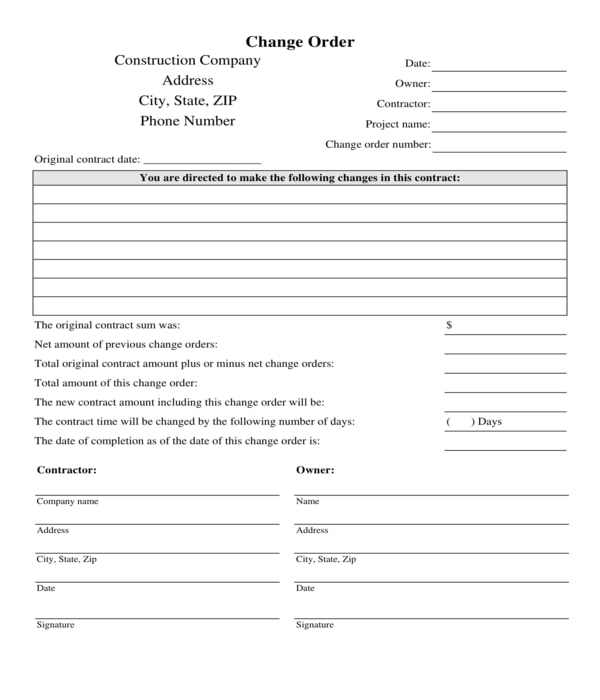 construction contract change order form