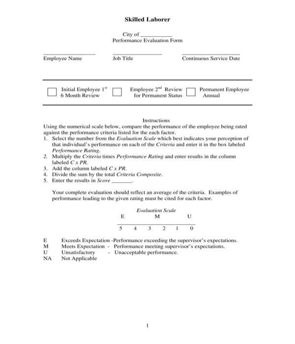 construction skilled laborer performance evaluation form