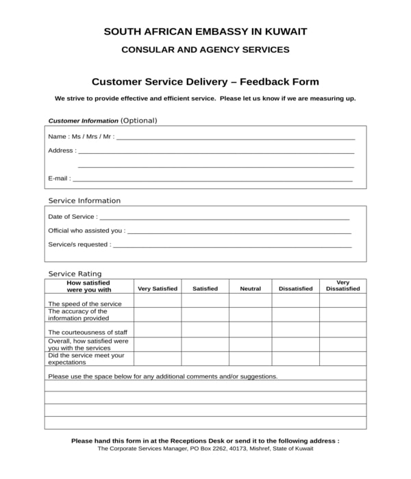 FREE 6 Customer Feedback Forms In PDF MS Word