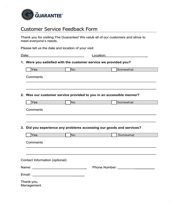 customer service feedback form