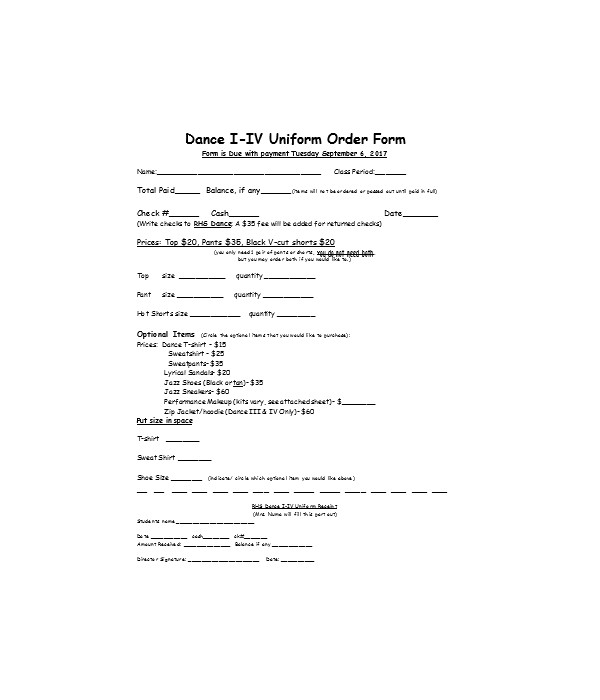 FREE 12 Uniform Order Forms In PDF MS Word Excel