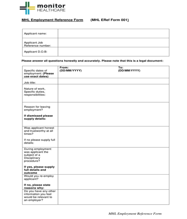 employment reference form sample