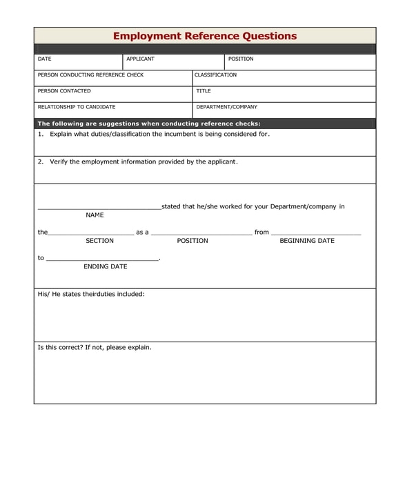 Free 6 Employment Reference Forms In Pdf Ms Word 6904