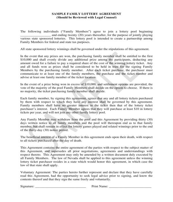 family lottery agreement form