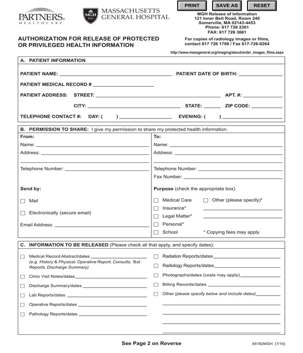 general hospital release of information form