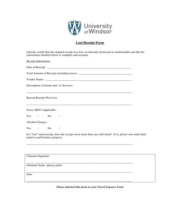 FREE 3+ Generic Lost Receipt Forms in PDF