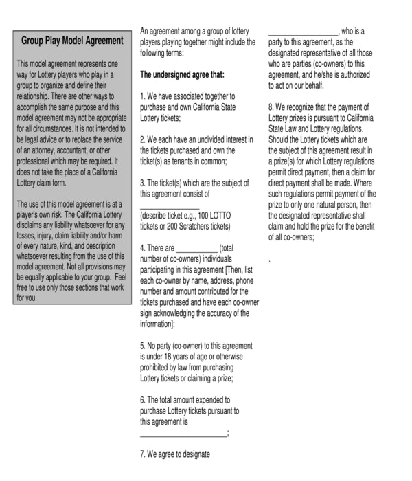 lottery group play model agreement form