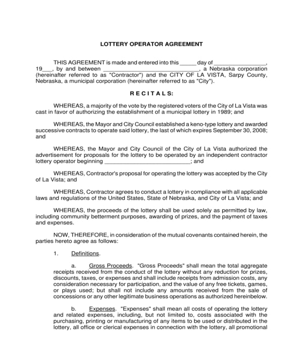 lottery operator agreement form