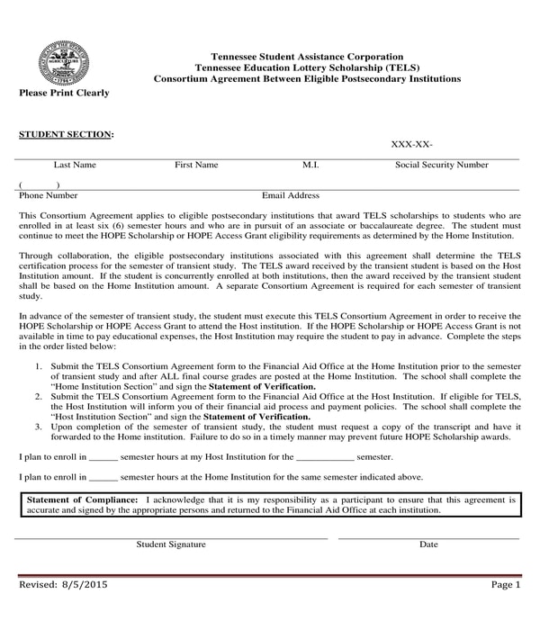 lottery scholarship consortium agreement form