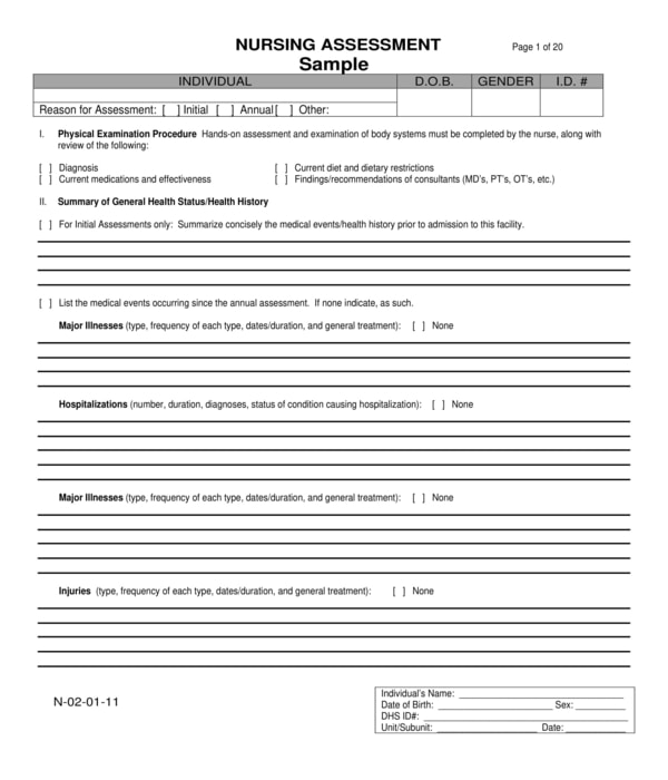 nursing assessment form sample