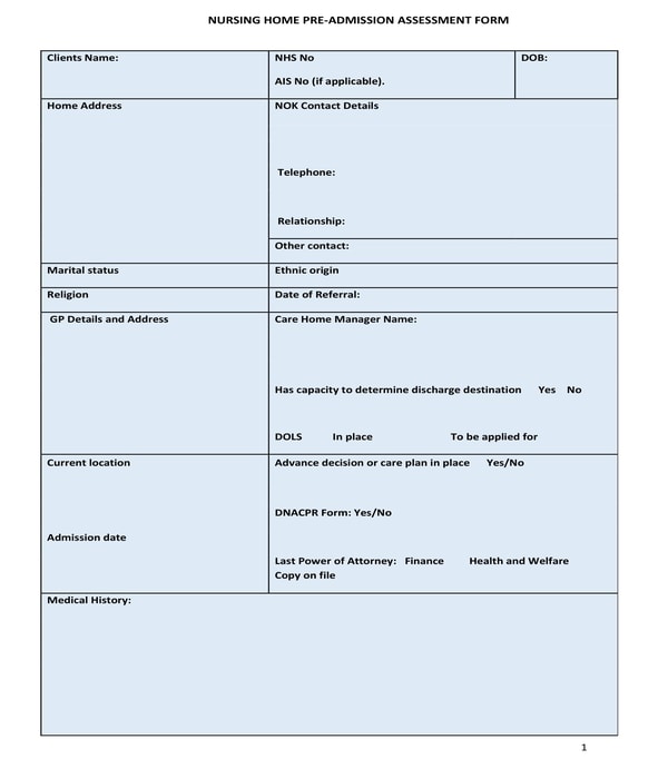 Nursing Patient Assessment Forms