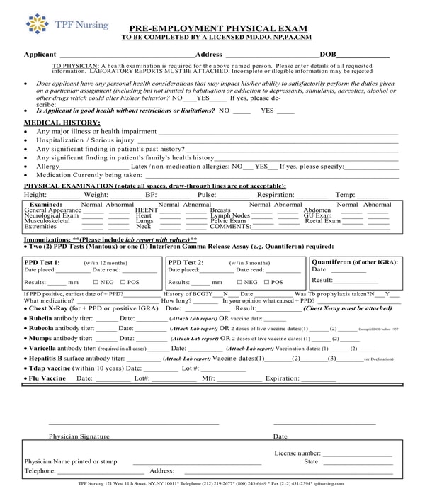 FREE 3 Printable Employment Physical Forms In PDF
