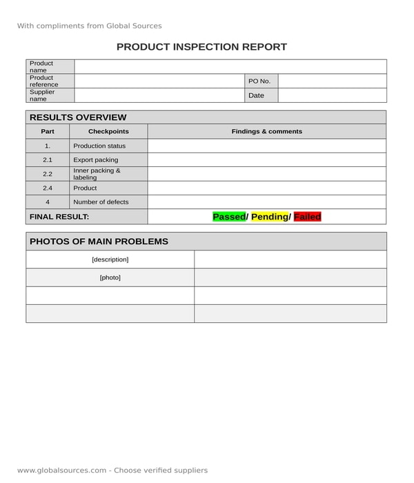 product inspection report form