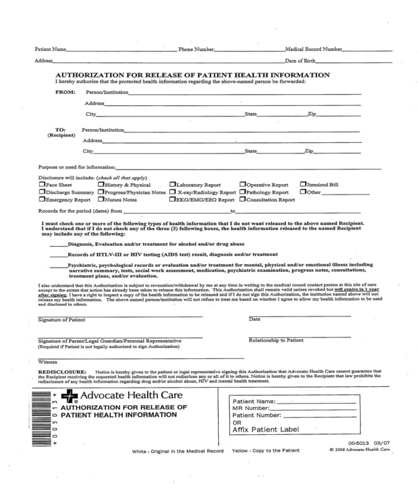 release of patient health information form