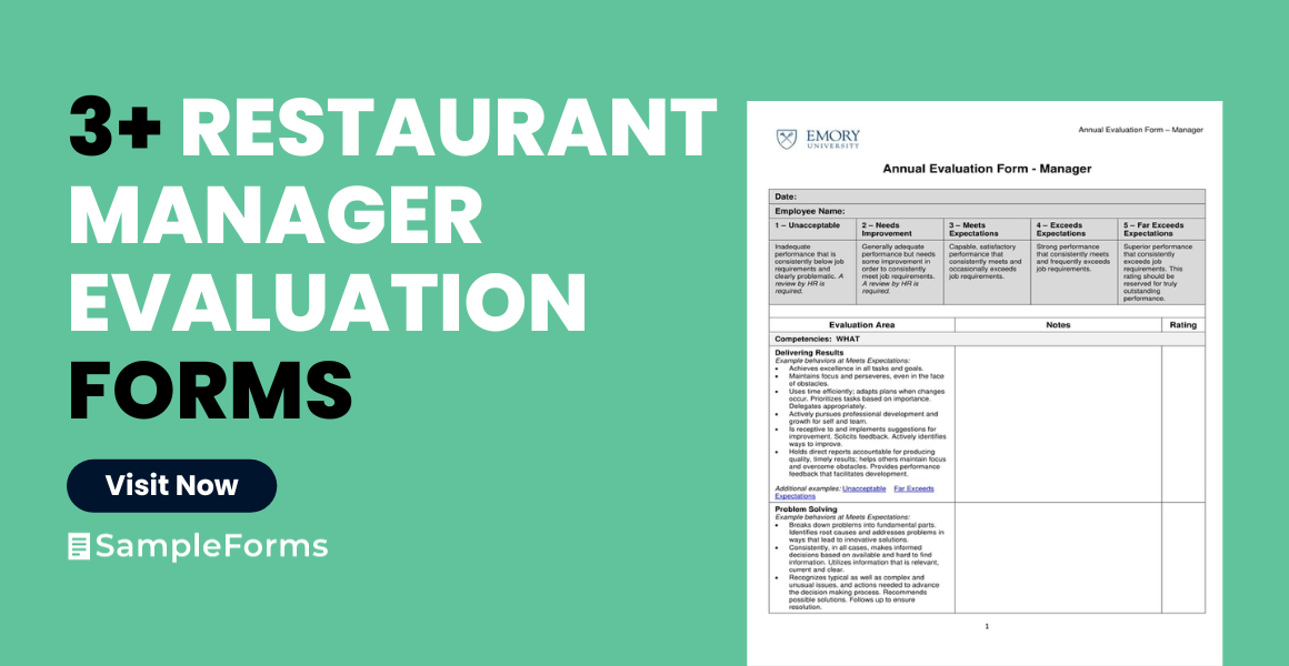 restaurant manager evaluation form