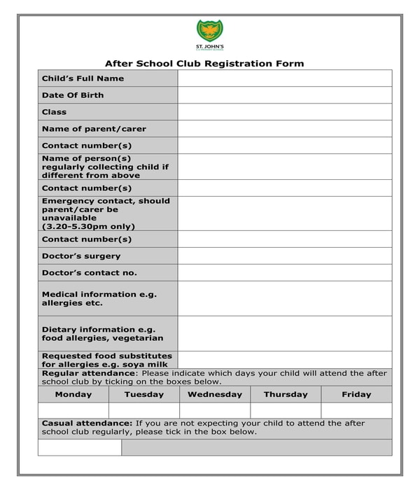school club registration form