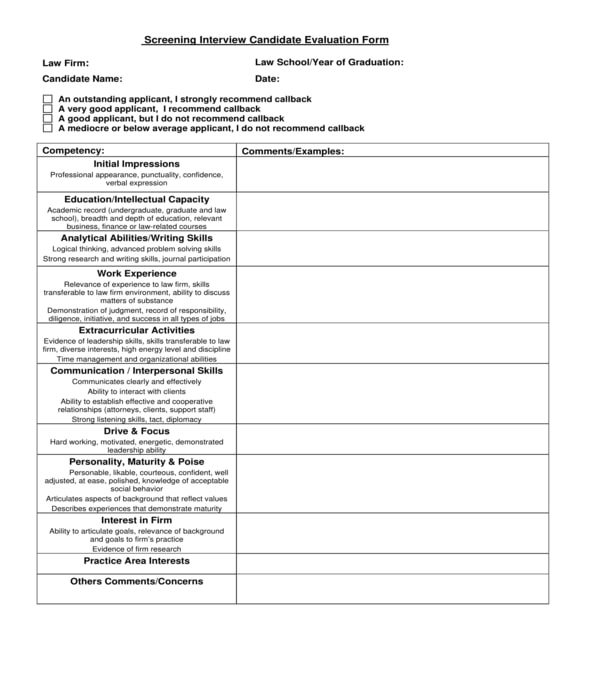 Free 10 Candidate Evaluation Form Samples In Pdf Ms Word Excel 1755