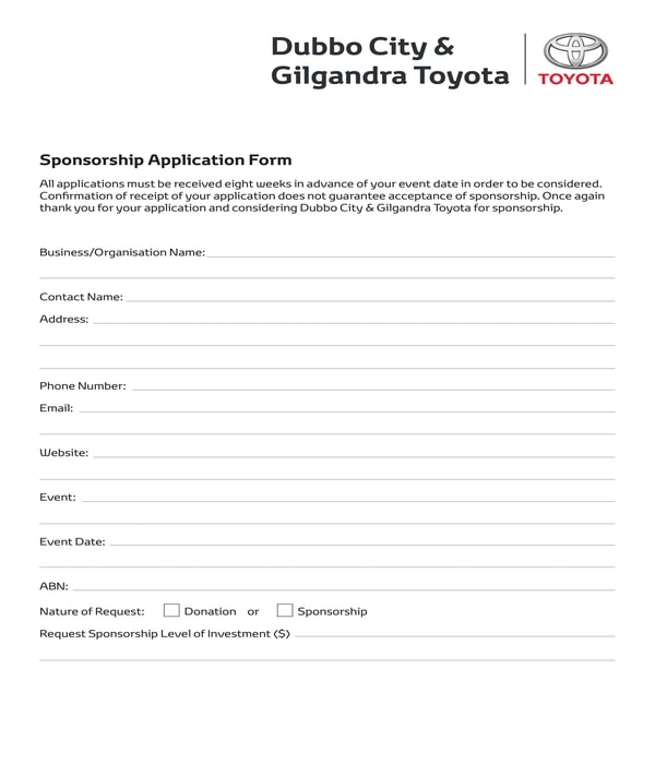 sponsorship application form sample