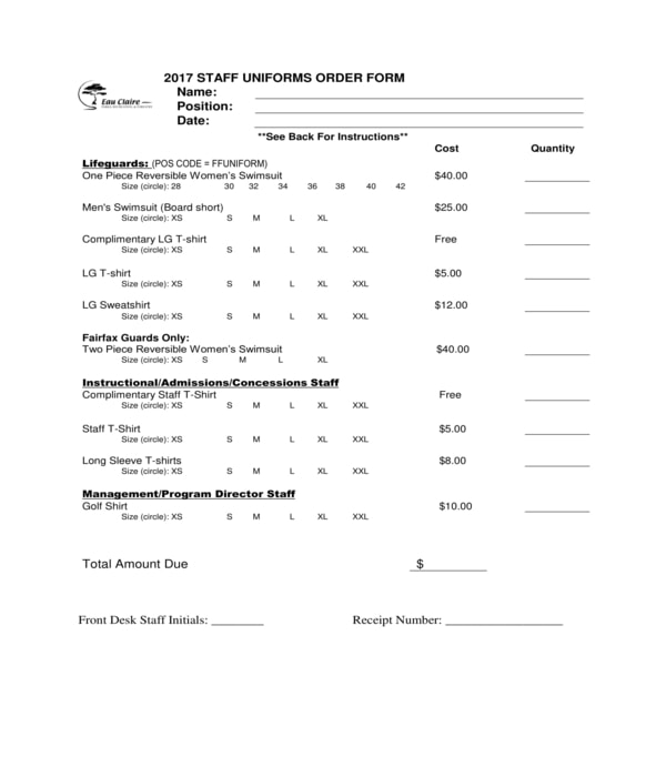 FREE 12+ Uniform Order Forms in PDF MS Word Excel