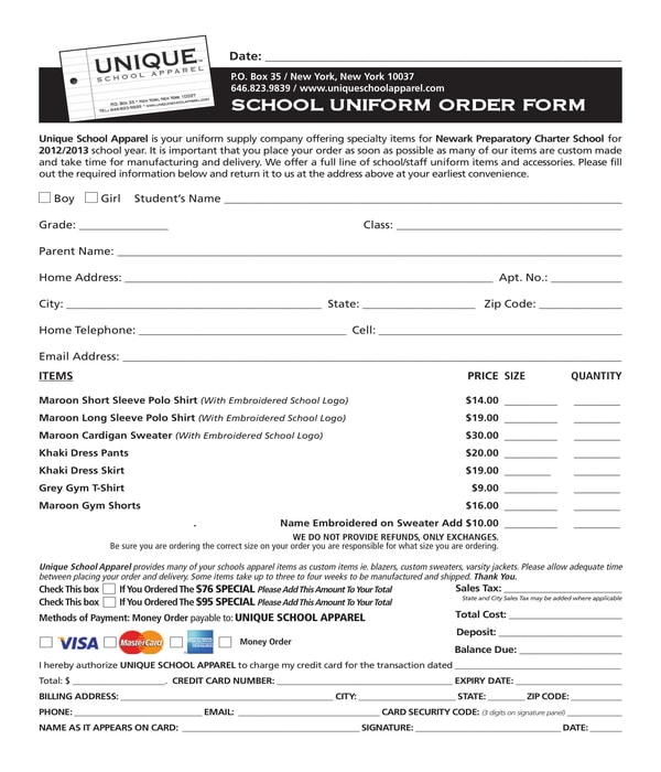 FREE 12+ Uniform Order Forms in PDF MS Word Excel