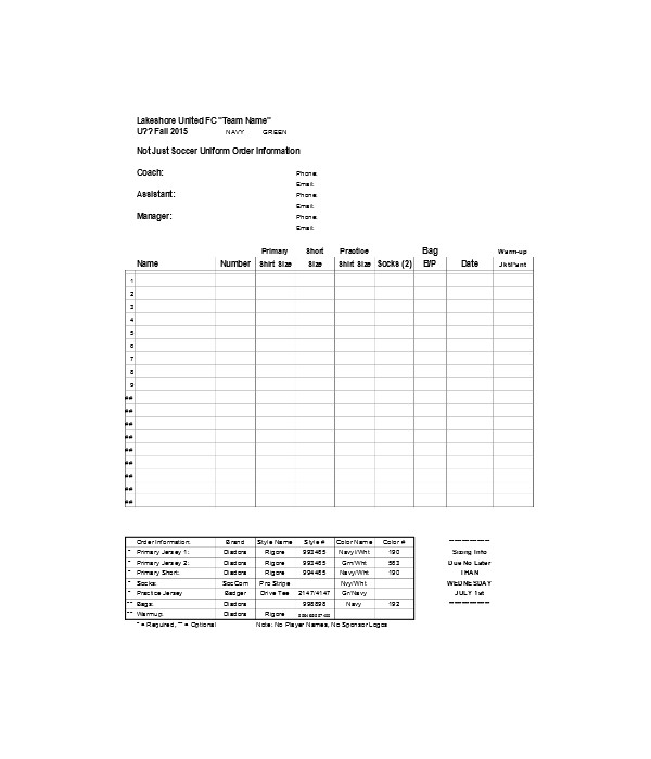 uniform order information form