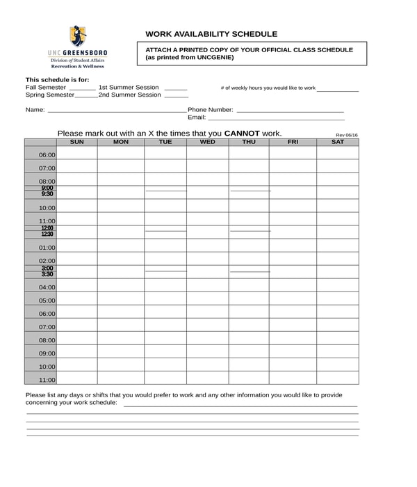FREE 7  Work Availability Forms in PDF MS Word Excel