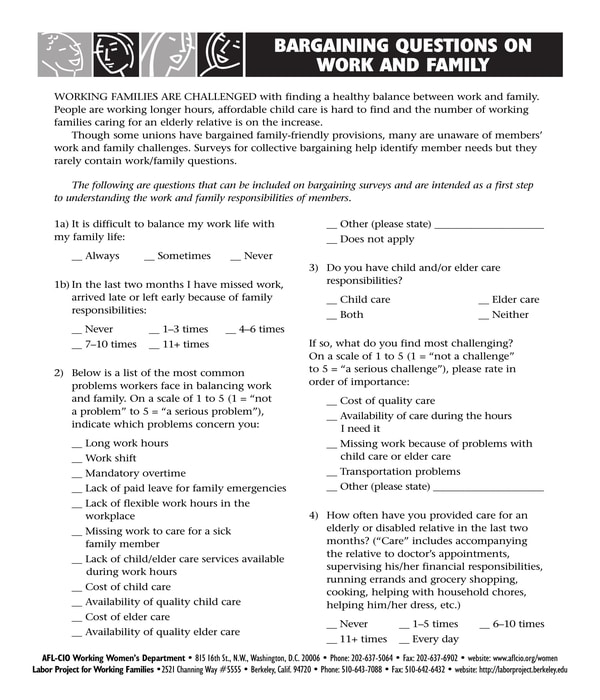 working family survey questionnaire form