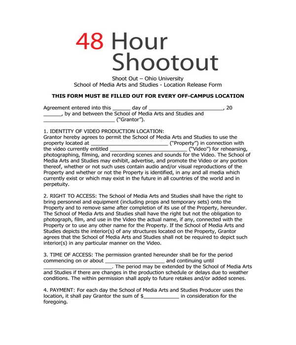 48 hour shootout location release form