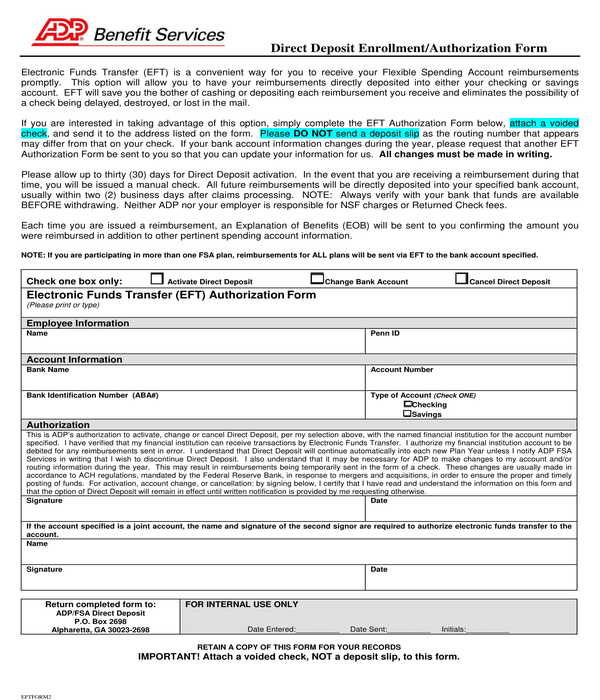 FREE 8+ ADP Direct Deposit Forms in PDF