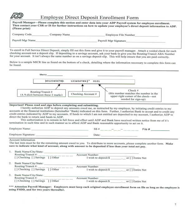 FREE 8 ADP Direct Deposit Forms In PDF