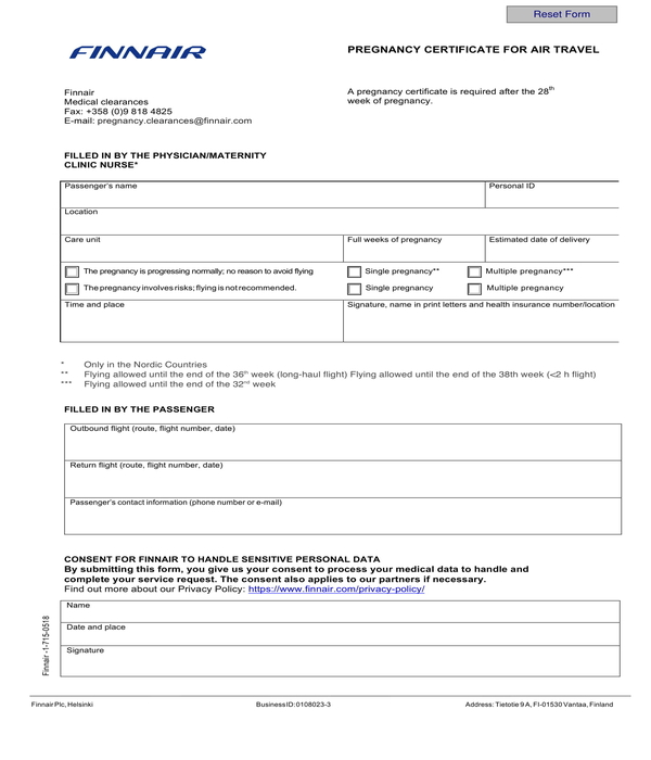 air travel pregnancy certificate form