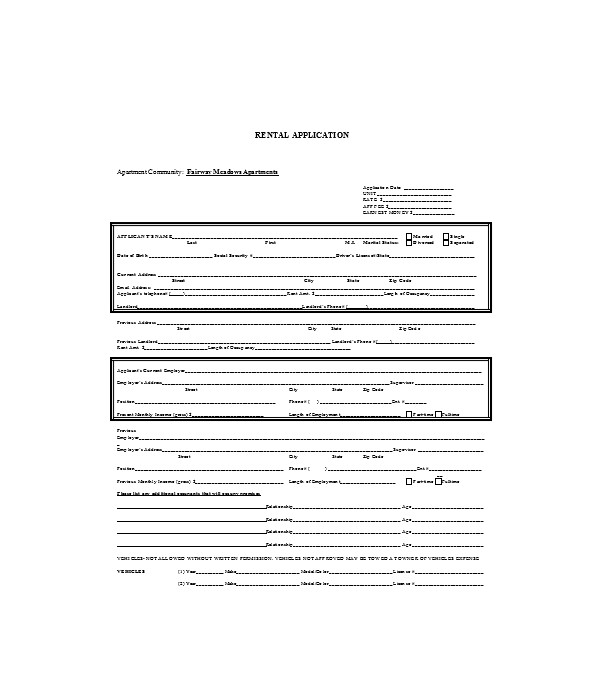 apartment lease rental application form
