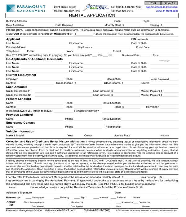 automated apartment rental application form