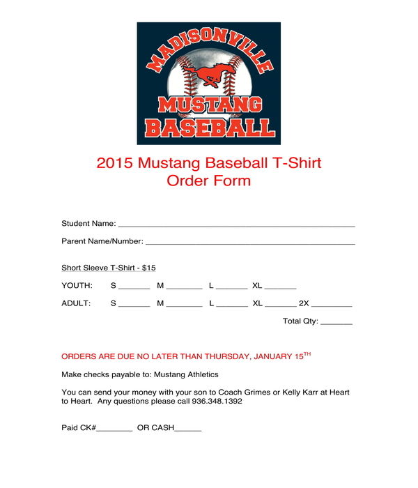 baseball t shirt order form