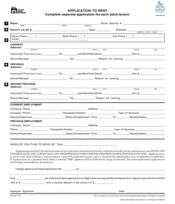 basic apartment rental application form