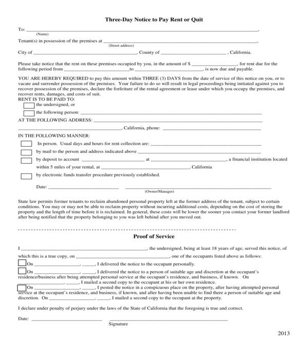 FREE 8+ Three-Day Notice to Pay Rent or Quit Forms in PDF | MS Word