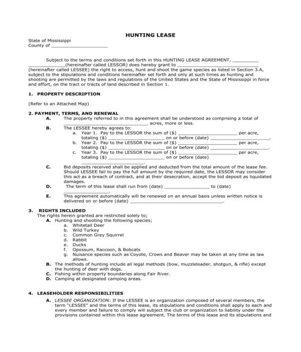 blank hunting lease agreement form